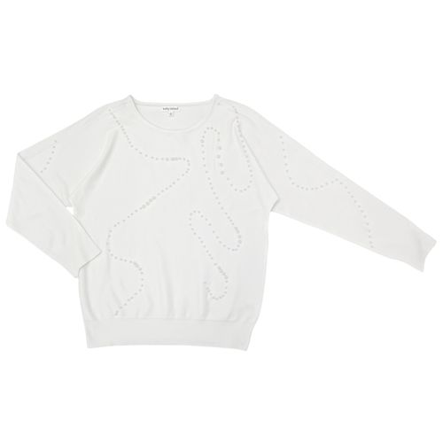 Pull over color blanco casual con detalle de perlas para mujer