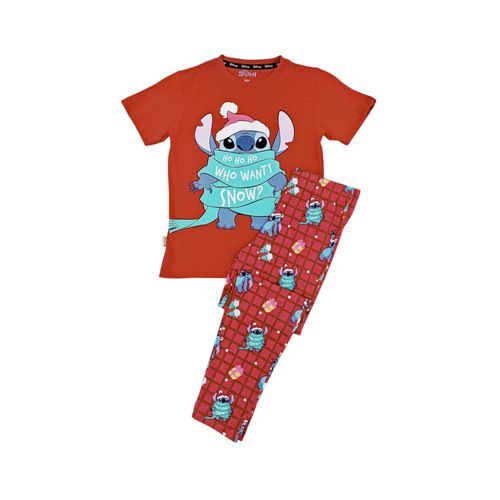 Pijama con pantalón color rojo con estampado navideño alusivo a Stitch para niña