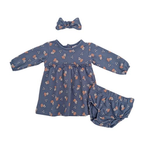 Set de vestido color lila detalle floral para bebé niña