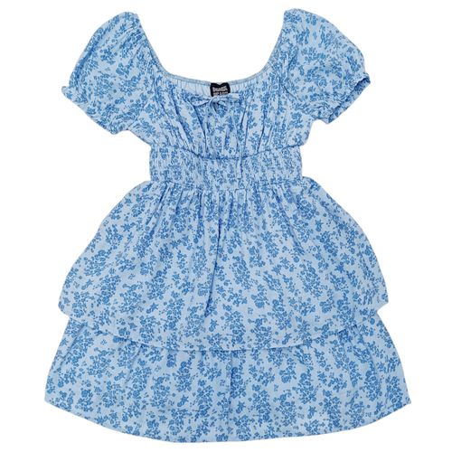 Vestido color celeste de mangas cortas con vuelo para mujer