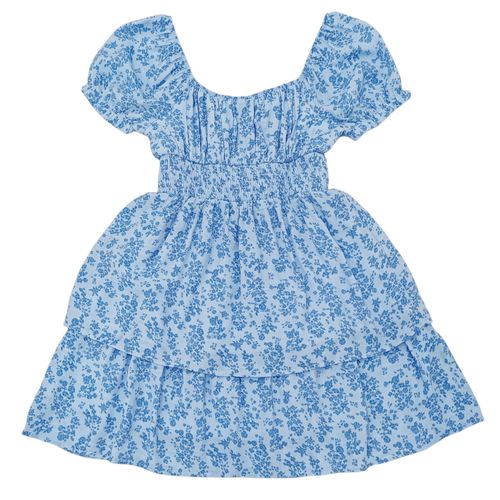 Vestido color celeste de mangas cortas con vuelo para mujer