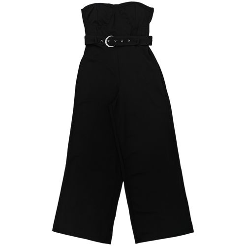 Jumpsuit color negro strapless casual con cinturón para mujer