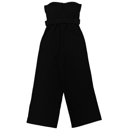 Jumpsuit color negro strapless casual con cinturón para mujer