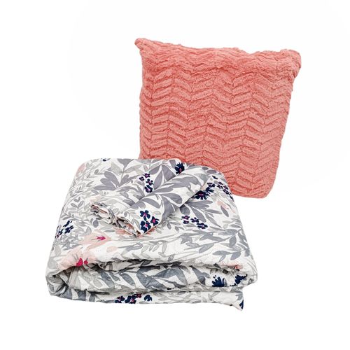 Set de 4 piezas de cubrecama Queen color coral estampado