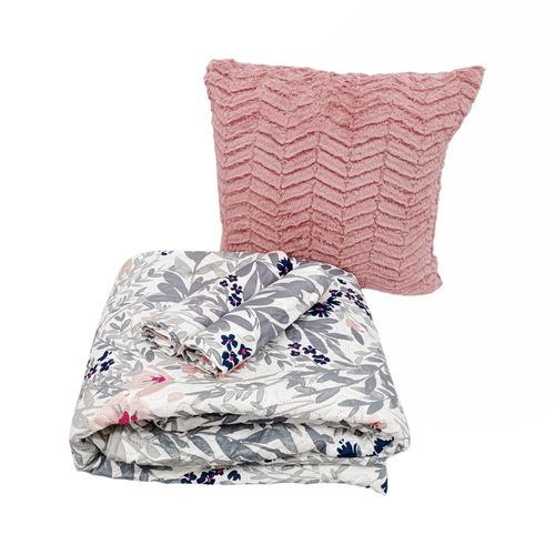 Set de 4 piezas de cubrecama Queen color rosa estampado