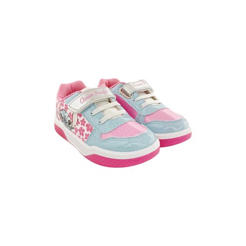 Sneakers cuasuales en color celeste con detalles en rosa para niña