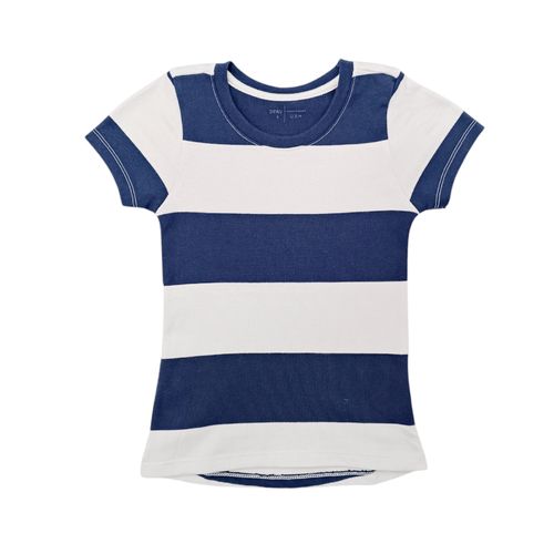 Blusa en tonos navy y blanco de cuello redondo con mangas cortas para niña