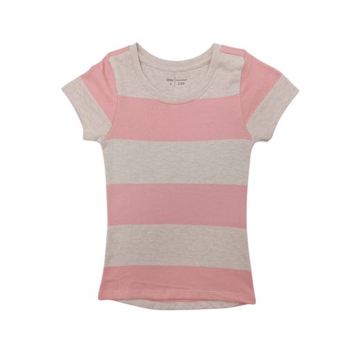 Blusa en tonos rosa y gris de cuello redondo con mangas cortas para niña