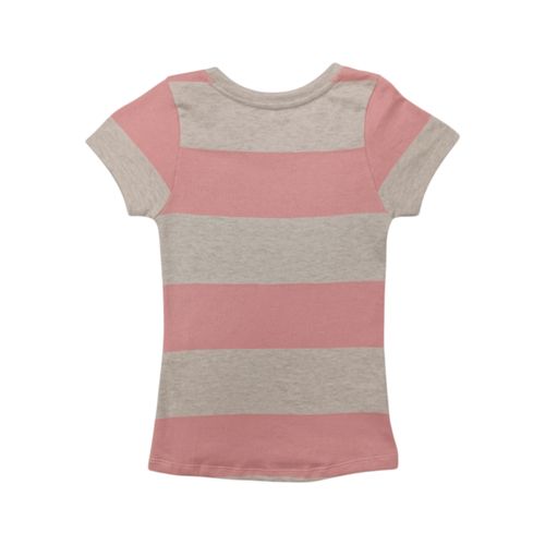 Blusa en tonos rosa y gris de cuello redondo con mangas cortas para niña