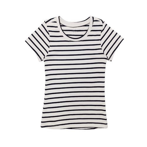 Blusa en tonos blanco y negro de cuello redondo con mangas cortas para niña