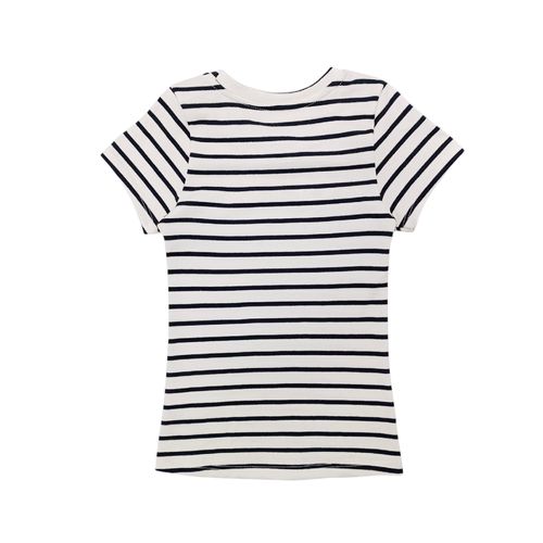 Blusa en tonos blanco y negro de cuello redondo con mangas cortas para niña