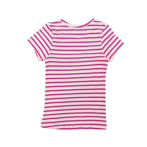 Blusa en color rosa de cuello redondo y mangas cortas con diseño rayado para niña