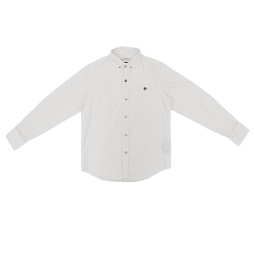 Camisa en  color blanco de cuello tipo camisero y mangas largas para niño