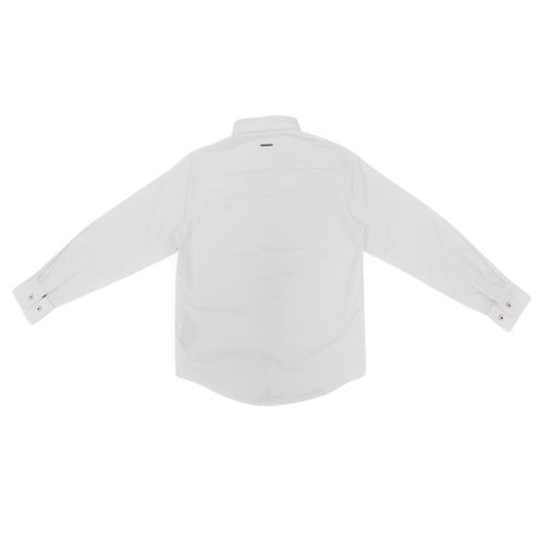 Camisa en  color blanco de cuello tipo camisero y mangas largas para niño