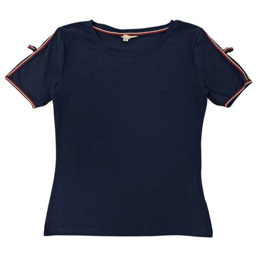 Blusa color azul con detalle en mangas cortas para mujer
