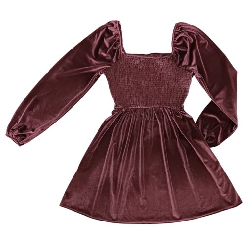 Vestido color rojo tipo gamuza con vuelo y mangas largas para mujer