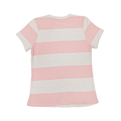 Blusa en tonos rosa y ivory de cuello redondo con mangas cortas para niña