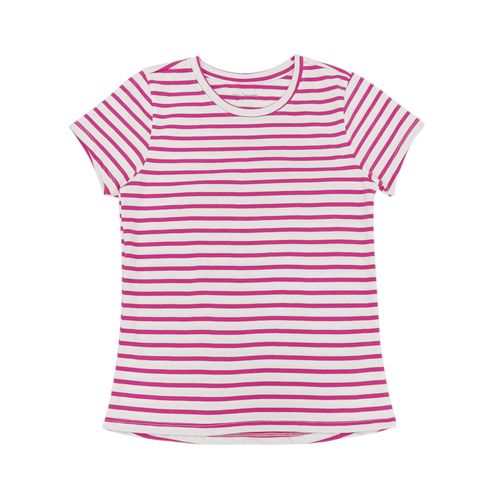 Blusa color rosa de cuello redondo y mangas cortas con diseño rayado para niña