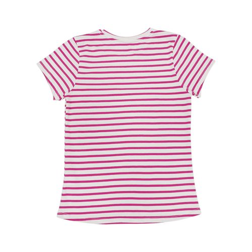 Blusa color rosa de cuello redondo y mangas cortas con diseño rayado para niña