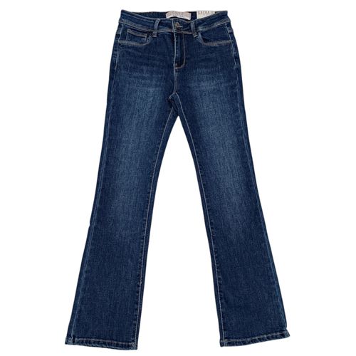 Boot cut jeans azul oscuro lavado para mujer