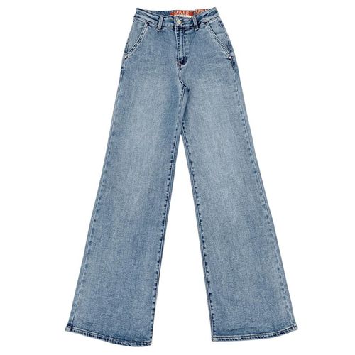 Wide leg jeans azul claro lavado para mujer