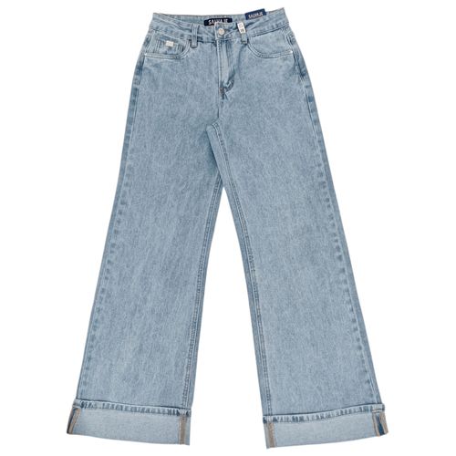 Wide leg jeans azul claro sólido para mujer