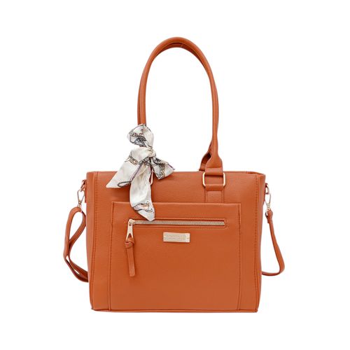 Cartera satchel color naranja con detalle de laza para mujer