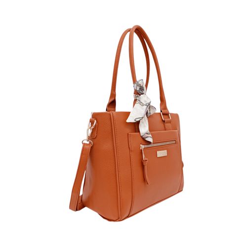 Cartera satchel color naranja con detalle de laza para mujer
