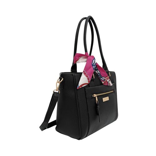 Cartera satchel color negro con detalle de laza para mujer