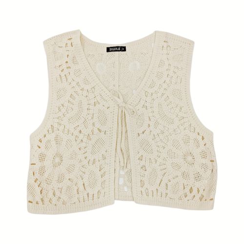 Chaleco color beige con detalle floral para mujer