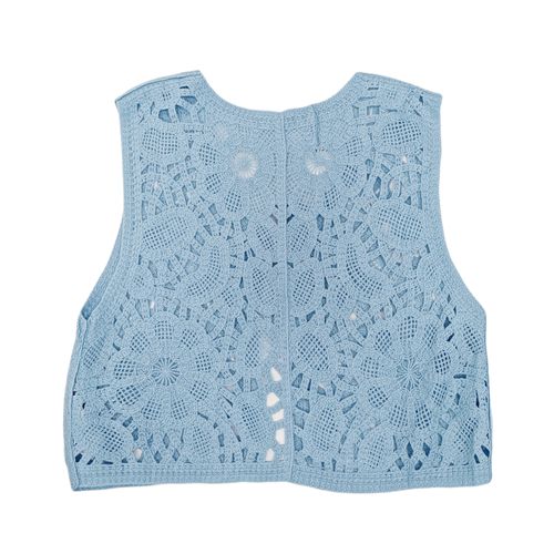 Chaleco color celeste con detalle floral para mujer