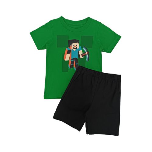 Conjunto de short color verde estampado de Minecrfat para niño