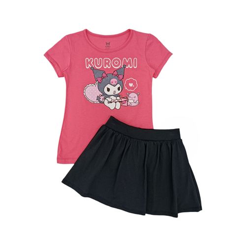 Conjunto de falda bicolor con estampado de Kuromi para niña