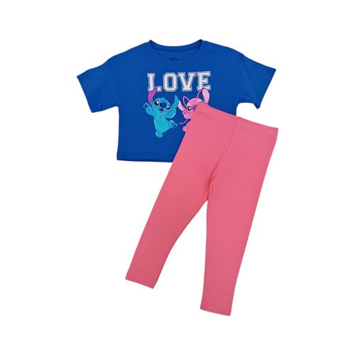 Conjunto de leggins bicolor con estampado de Stitch para niña