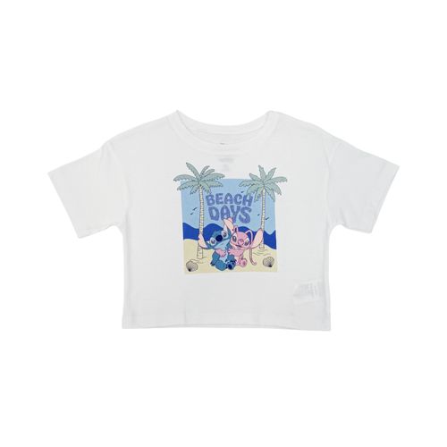 Crop top color blanco con detalle de brillos para niña