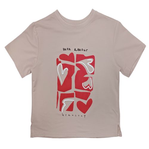 Camiseta color beige de cuello redondo para mujer