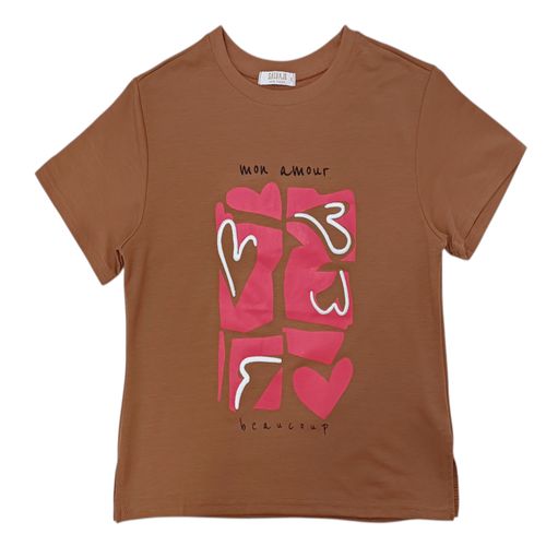 Camiseta color café de cuello redondo para mujer