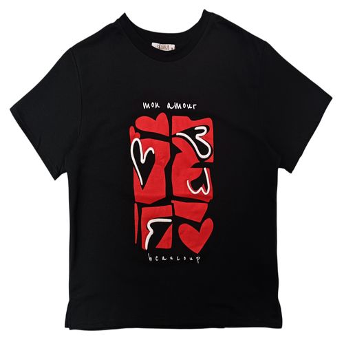 Camiseta color negro de cuello redondo para mujer