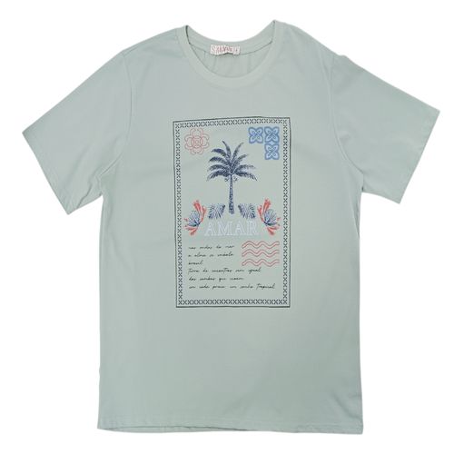 Camiseta color celeste de mangas cortas para mujer