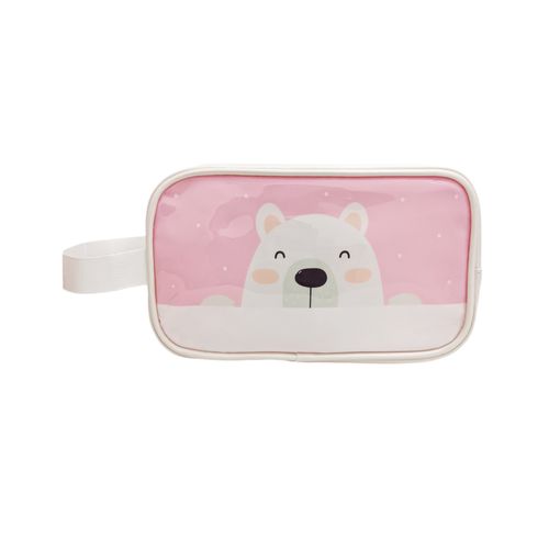 Cosmetiquera color rosa con estampado de oso polar para mujer
