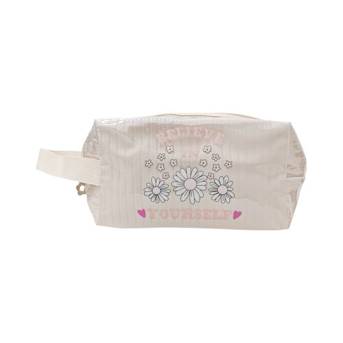 Cosmetiquera color beige con diseño floral para mujer