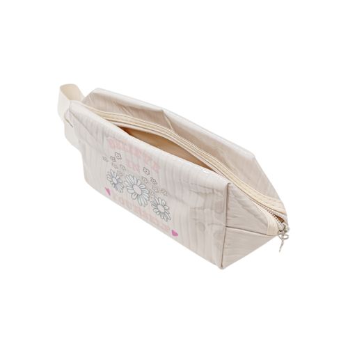 Cosmetiquera color beige con diseño floral para mujer