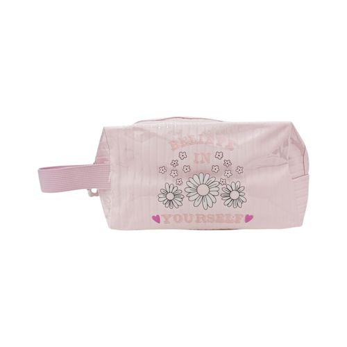 Cosmetiquera color rosa con diseño floral para mujer