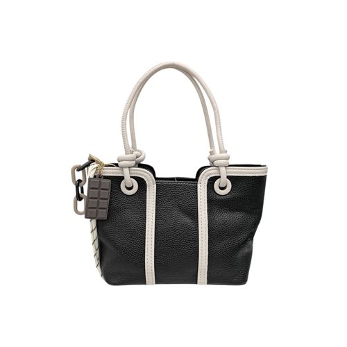 Cartera satchel color negro con detalles en blanco para mujer