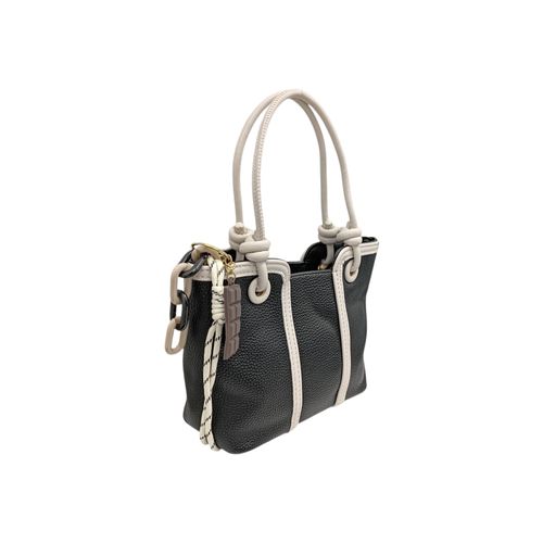Cartera satchel color negro con detalles en blanco para mujer
