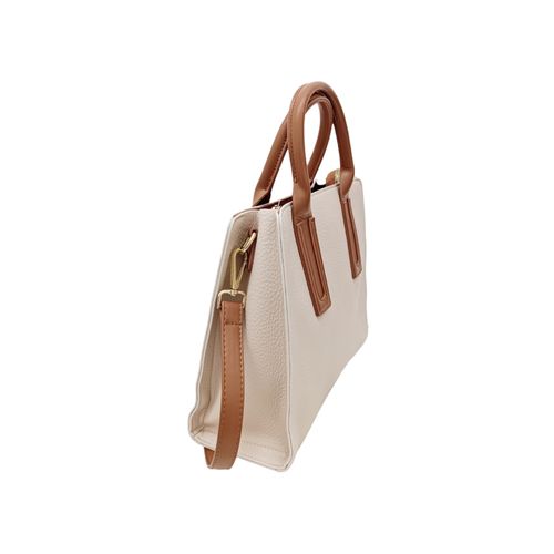 Cartera shopper color beige con detalles en café para mujer