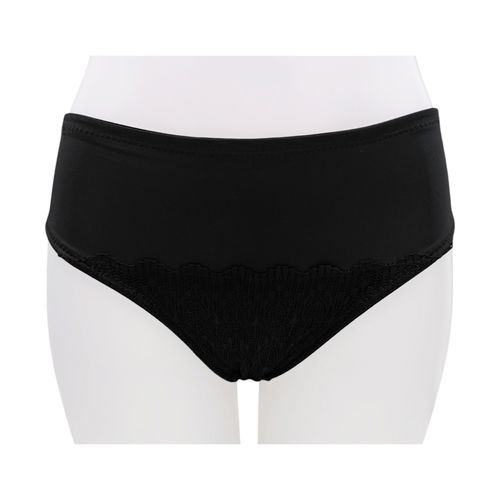 Panty color negro tipo bikini con detalle de encaje para mujer