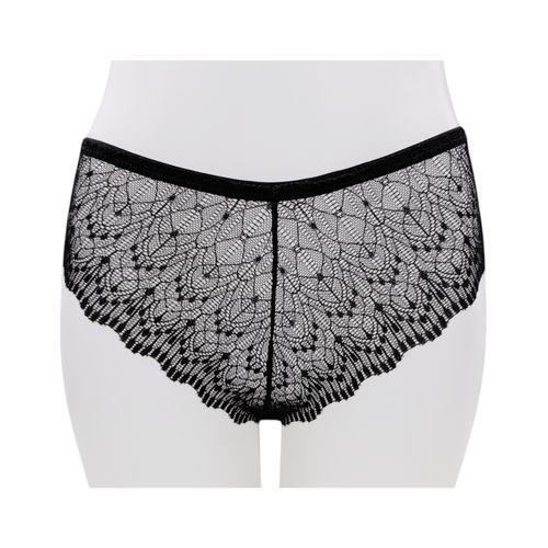 Panty color negro tipo bikini con detalle de encaje para mujer