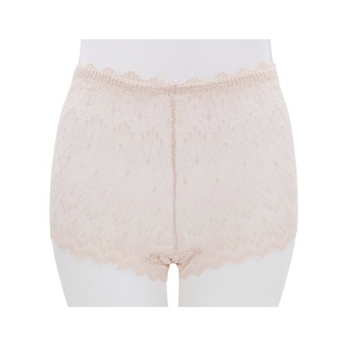 Panty color beige tipo cachetero con detalle de encaje para mujer