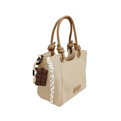 Cartera satchel color beige con detalle para mujer